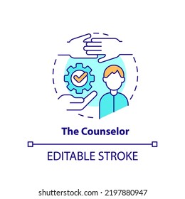 Counselor concept icon. Care about student mental health abstract idea thin line illustration. Helping to achieve goals. Isolated outline drawing. Editable stroke. Arial, Myriad Pro-Bold fonts used