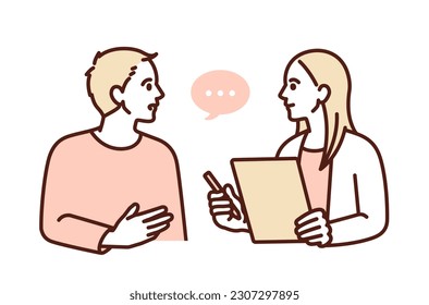 A counselor listening to a patient. Clip art of man consulting.