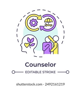 Counselor multi color concept icon. Emotional support. Mentor role. Mental health and wellbeing. Round shape line illustration. Abstract idea. Graphic design. Easy to use in blog post