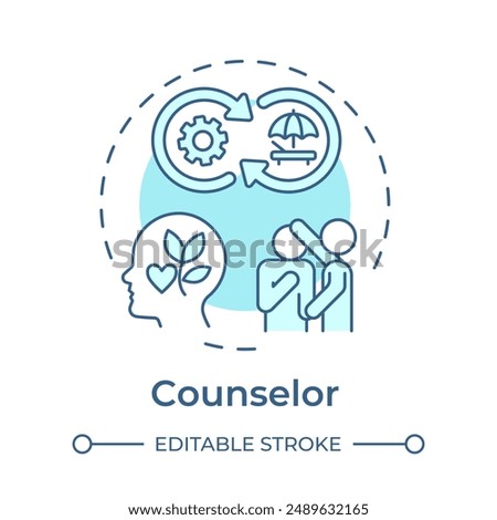 Counselor soft blue concept icon. Emotional support. Mentor role. Mental health and wellbeing. Round shape line illustration. Abstract idea. Graphic design. Easy to use in blog post