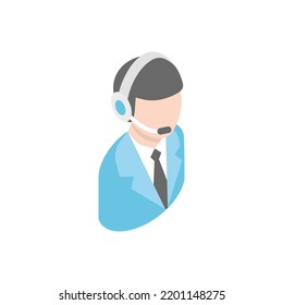 Consejero, Soporte, icono isométrico. Un hombre con un auricular y un micrófono