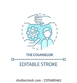 Counselor turquoise concept icon. Responsibility for student mental health abstract idea thin line illustration. Isolated outline drawing. Editable stroke. Arial, Myriad Pro-Bold fonts used