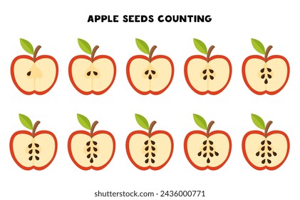 Count all apple seeds. Math game for preschool kids.