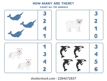 Count all Arctic animals and circle the correct answers. 