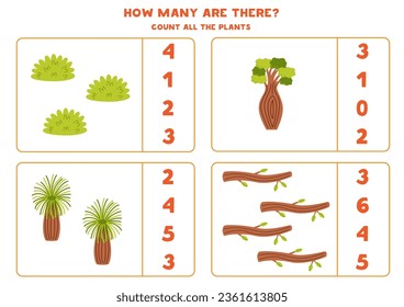 Count all Australian trees and circle the correct answers.