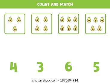 Count all avocados and match with correct answer. Educational math game for kids.