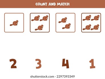 Count all beavers and match with the correct number.