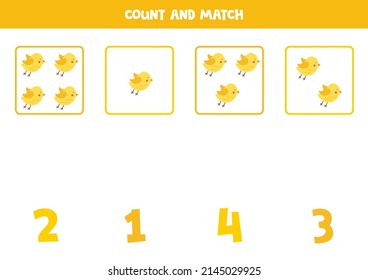 Count all birds and match with the correct number.