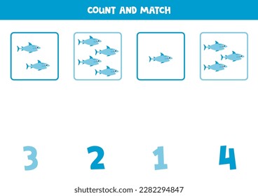 Cuenta todos los tiburones azules y concuerda con el número correcto.