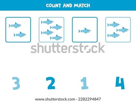 Count all blue sharks and match with the correct number.