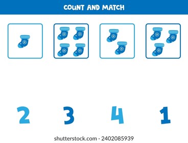 Count all blue socks and match with the correct number.