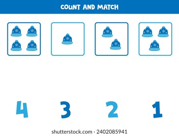 Count all blue winter caps and match with the correct number.