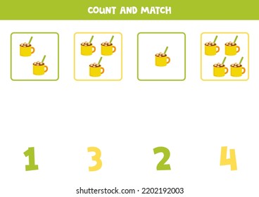 Count all cacao cups and match with the correct number.