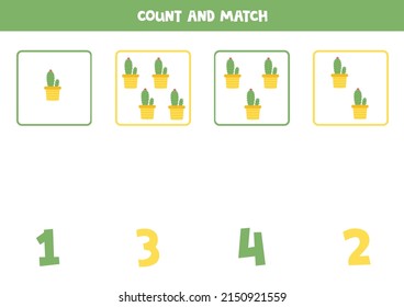 Count all cacti in pots and match with the correct number.