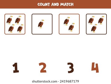 Count all cartoon bald eagles and match with the correct number.