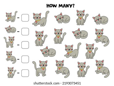 Cuenta todos los gatos y escribe el número en la caja. Juego de matemáticas para niños.