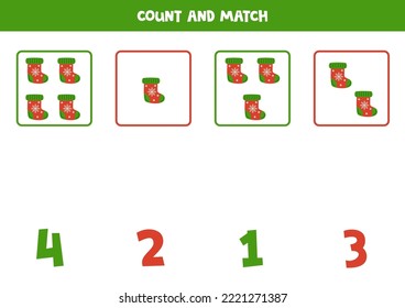 Count all Christmas stockings and match with the correct number.
