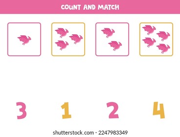 Count all cute pterodactyls and match with the correct number.