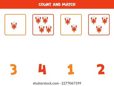 Count all cute red lobsters and match with the correct number.