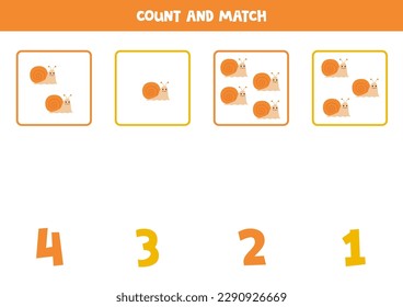 Count all cute snails and match with the correct number.