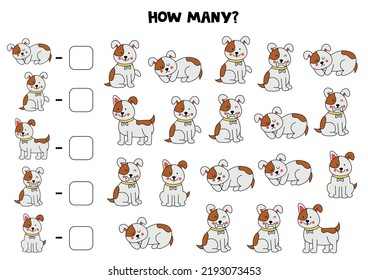 Cuenta todos los perros y escribe el número en la caja. Juego de matemáticas para niños.