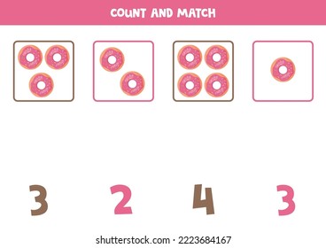 Count all donuts and match with the correct number.