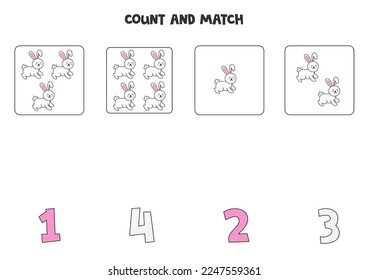 Count all Easter rabbits and match with the correct number.