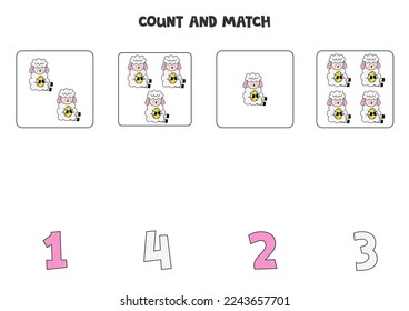 Count all Easter sheep and match with the correct number.