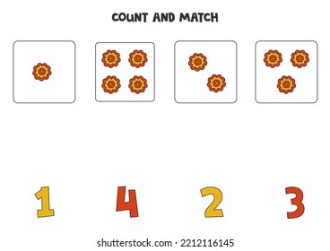 Count all flowers and match with the correct number.