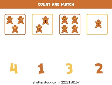 Count all gingerbread men and match with the correct number.