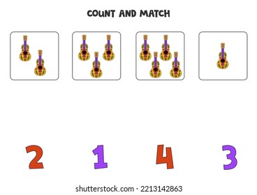 Count all guitars and match with the correct number.