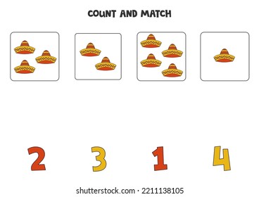 Count all Mexican hats and match with the correct number.