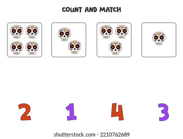 Count all Mexican skulls and match with the correct number.