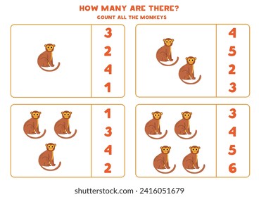 Count all monkeys and circle the correct answers.