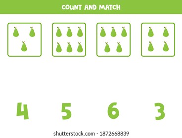Count all pears and match with correct answer. Educational math game for kids.