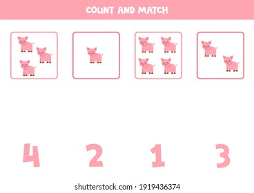 Count all pigs and match with correct numbers. Math game for kids.