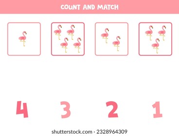 Count all pink flamingos and match with the correct number.