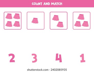 Count all pink skirts and match with the correct number.