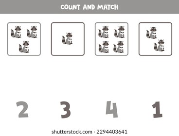 Count all raccoons and match with the correct number.