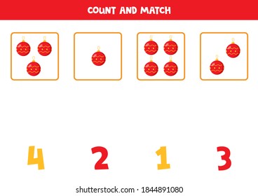 Count all red Christmas balls and match them with numbers. 