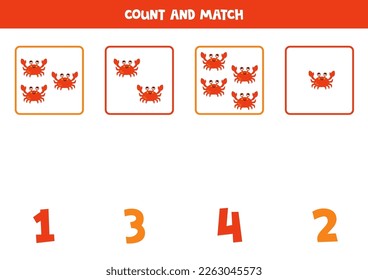 Count all red crabs and match with the correct number.