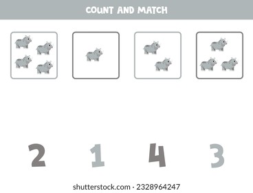 Count all rhinoceroses and match with the correct number.