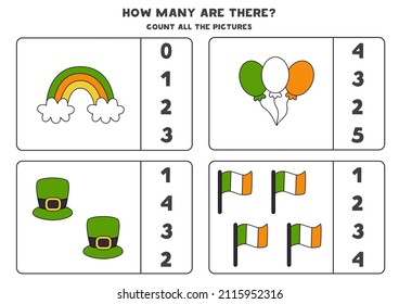 Count all Saint Patrick Day elements and circle the correct answers. 