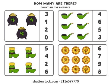 Count all Saint Patrick Day elements and circle the correct answers. 