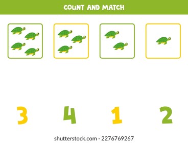 Cuenta todas las tortugas verdes del mar y coincide con el número correcto.