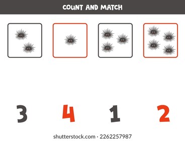 Count all sea urchins and match with the correct number.