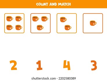 Count all tea cups and match with the correct number.