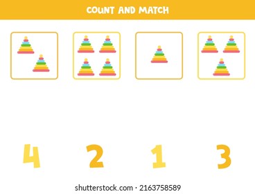 Count all toy pyramids and match with the correct number.
