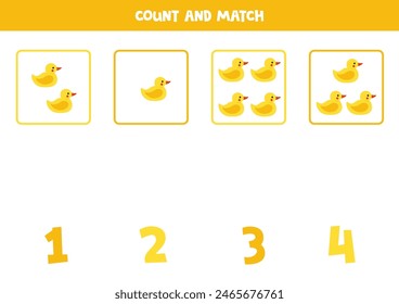 Count all yellow rubber ducks and match with the correct number.