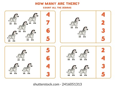 Count all zebras and circle the correct answers.